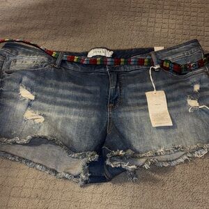 Torrid Blue Jean Shorts with Colorful Belt